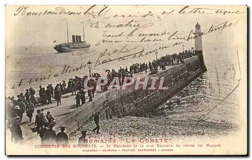 Cartes postales Conserves des gourmets Homards Saumons Truites saumonees Ananas Le Havre La Comte Bateau