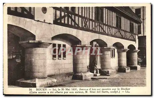 Cartes postales Rouen Ici Mai Jeanne d Arc est montee sur le Bucher