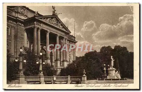 Cartes postales Wiesbadens Theater Portal und Schiller Dinkmab