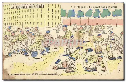 Cartes postales Paris La Journee Du Soldat Le sport dans la cour Militaria Humour