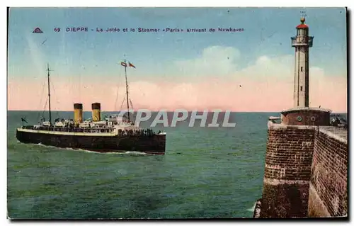 Ansichtskarte AK Dieppe La Jetee et le Steamer Paris arrivant de Newhaven Bateau
