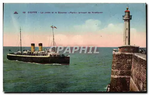 Cartes postales Dieppe La Jetee et le Steamer Paris arrivant de Newhaven Bateau