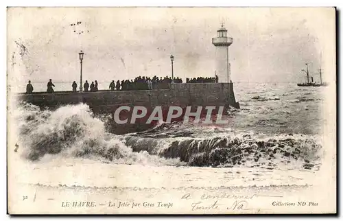 Ansichtskarte AK Le Havre La Jetee par Gros Temps Phare Lighthouse