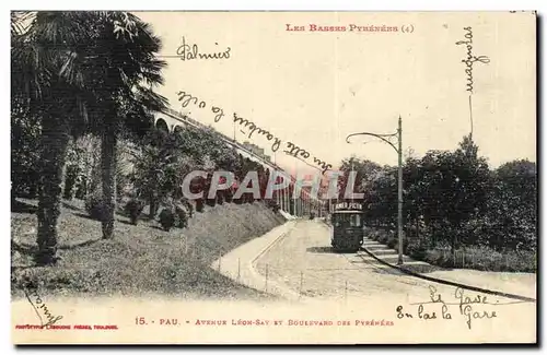 Cartes postales Pau Avenue Leon Say Et Boulevard Des Pyrenees Tramway