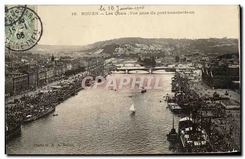 Cartes postales Rouen Les Quais Vue Prise du Pont transbordeur Bateaux