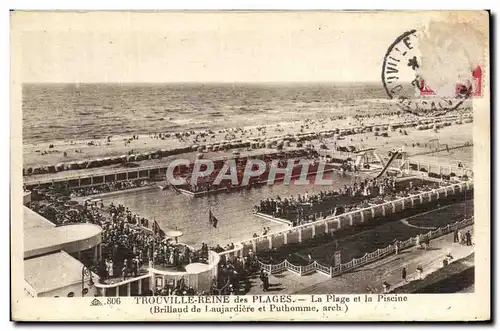 Cartes postales Trouville Reine des Plages La Plages et la Piscine (Brillaud de Laujardiere et Puthomme areh)