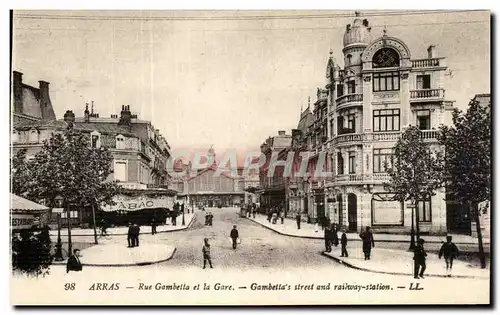 Cartes postales Arras Rue Gambetta et la gare Gambetta s street and railway station