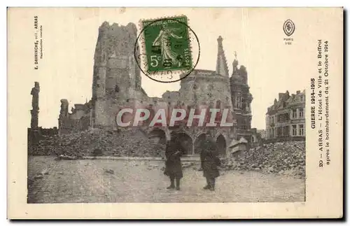 Ansichtskarte AK Arras Hotel de ville et le beffroi apres le bombardement du 21 octobre 1914