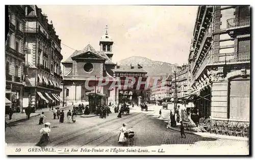 Cartes postales Grenoble La Rue Felix Poulat et I Eglise Saint Louis