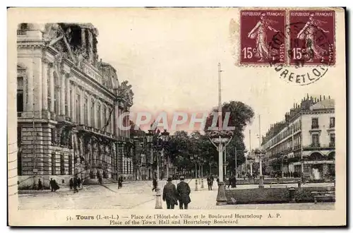 Cartes postales Tours Place de l Hotel de Ville et le Boulevard Heutreloup Place Of The Town Hall and Heurteloup