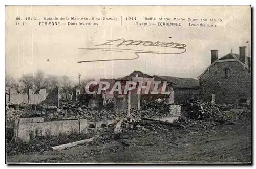 Cartes postales Bataille de la Marne Ecrienne Dans les ruines Militaria