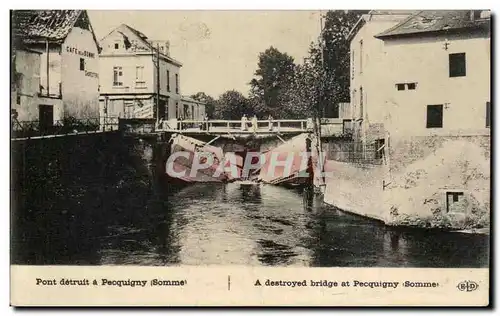 Ansichtskarte AK Pont detruit a Pecquigny Somme a destryed bridge at Pecquigny Somme Militaria