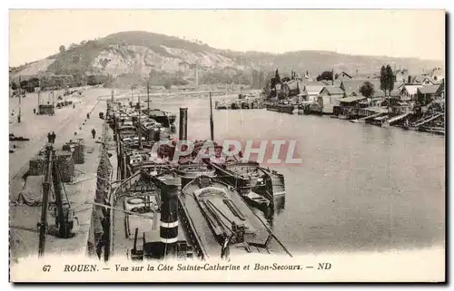 Cartes postales Rouen Vue sur la Cote Sainte Catherine et Bon Secours Bateaux