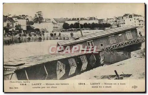 Cartes postales Lagny Maison sur bateau coulee par un obus Lagny House on a boat sunk by a shell
