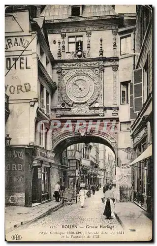 Cartes postales Rouen Grosse Horloge Style Gothique 1390 1397 l Arcade date de 1511 et la Fontaine de 1731