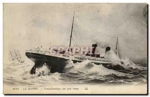 Cartes postales Le Havre Transatlantique par gros temps