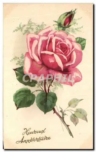 Ansichtskarte AK Fantaisie Fleur Heureux Anniversaire Rose
