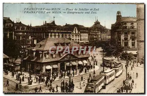 Cartes postales Francfort sur mein place de Schiller et Zeil Tramways