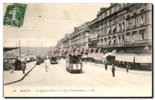 Cartes postales Rouen Le Quai de Paris et le Pont Transbordeur Tramway