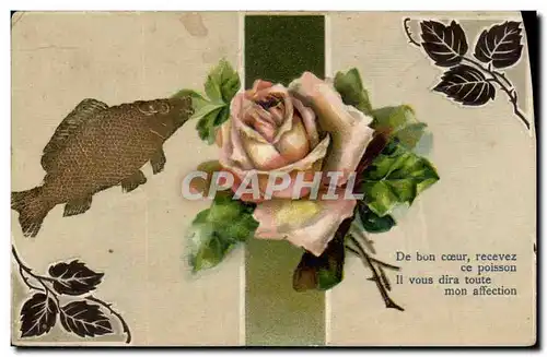 Ansichtskarte AK Fantaisie Fleurs De Bon coeur recevez ce Poisson Paques Easter