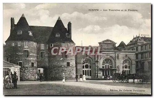 Cartes postales Dieppe Les Tourelles et le Theatre Caleches Cheval Horse