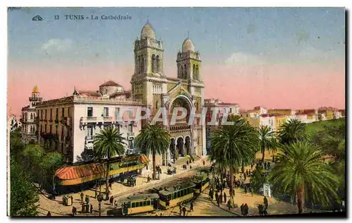 Ansichtskarte AK Tunisie Tunis La Cathedrale Tramway