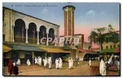 Ansichtskarte AK Tunisie Tunis Place et Mosquee Et Halfaouine