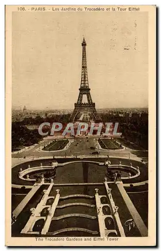 Cartes postales Paris Les jardins du Trocadero et la Tour Eiffel