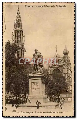 Cartes postales Anvers la Statue Rubens et la Cathedrale Antwerpen Ruben