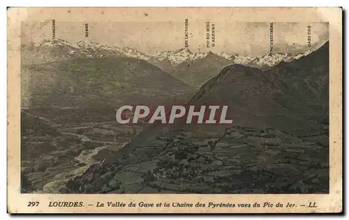 Cartes postales Lourdes La Vallee du Gave et Chaine des Pyrenees Vues du Pic du Jer