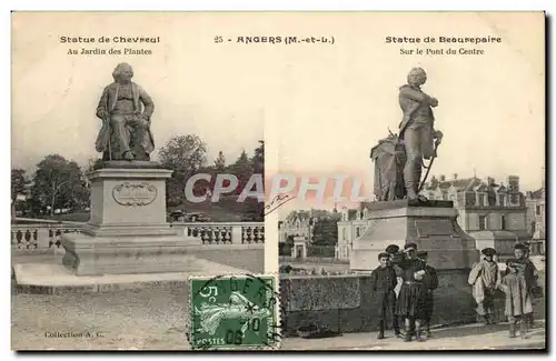 Ansichtskarte AK Angers Statue de Chevreual Au Jardin des Plantes Statue de Beaurepaire Sur le Pont du Centre Enf