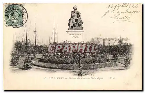 Ansichtskarte AK Le Havre Statue de Casimir Delavigne Bateaux