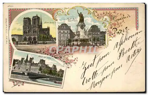 Cartes postales Paris Souvenir Notre Dame Place de la Republique Hotel de ville