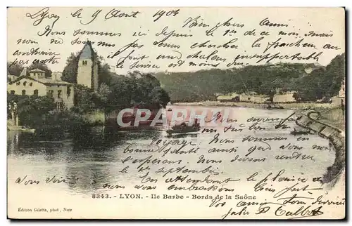 Cartes postales Lyon Ile Barbe Bords de la Saone Bateau