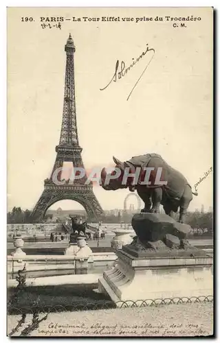 Cartes postales Paris La Tour Eiffel vue prise du Trocadero rhinoceros