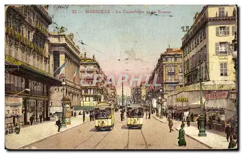 Ansichtskarte AK Marseille La Cannebiere et la Bourse Tramways