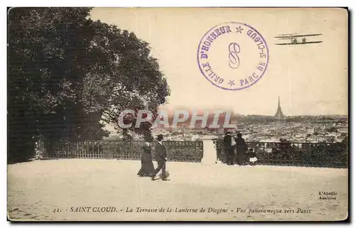 Cartes postales Saint Cloud La Terrasse de la Lauterne de Diogene Vue Panoramique vers Paris Avion Aeroplane Tou