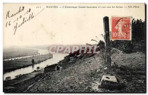 Ansichtskarte AK Mantes L Ermitage Saint Sauveur et vue sur la Seine