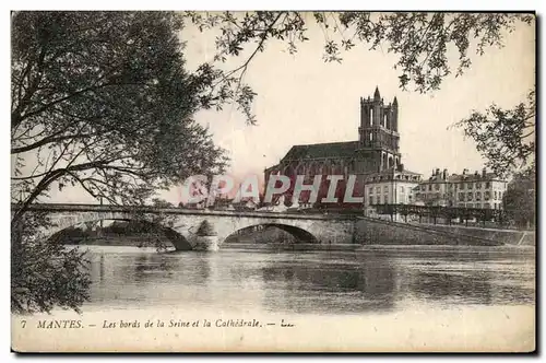 Ansichtskarte AK Mantes Les bords de la Seine et la Cathedrale