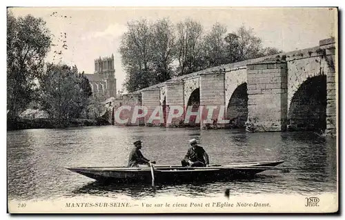 Cartes postales Mantes Sur Seine Vue sur le vieux Pont et I Eglise Notre Dame