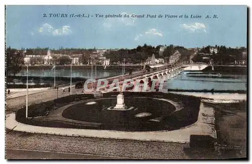 Ansichtskarte AK Tours Vue generale du Grand Pont de Pierre et la Loire