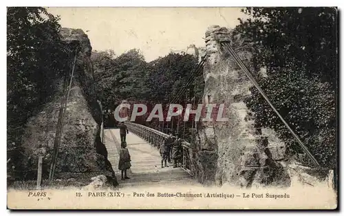 Cartes postales Paris Parc des Buttes Chaumont (Artistique) Le Pont Suspendu Enfants