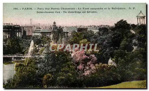 Cartes postales Paris Parc des Buttes Chaumont Le Pont suspendu et le Belvedere Buttes Chaumont Park The Chain B