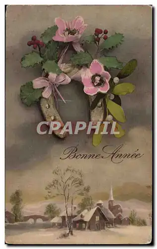 Cartes postales Fantaisie Fleurs Fer a cheval Bonen annee