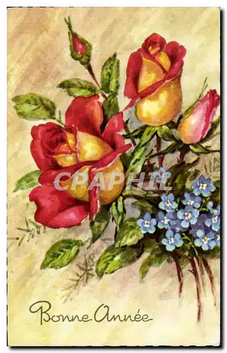 Cartes postales Fantaisie Fleurs Bonne annee