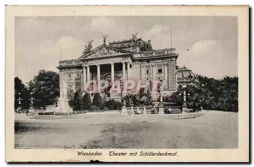 Cartes postales Wiesbaden Theater mit Schillerdenkmal