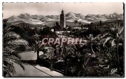 Ansichtskarte AK Marrakech La Koutoubia dans les Palmiers et I Atlas