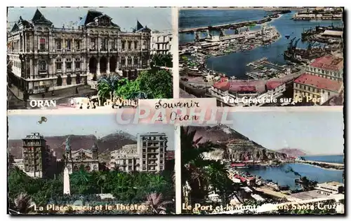 Cartes postales Oran Vue Generale sur le Port La Place rech et le Theatre Le Port et le