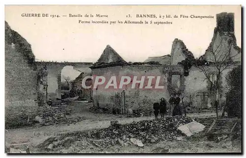 Cartes postales Guerre De Bataille de la Marne Bannes Fere Champenoise Ferme incendiee par les allemands