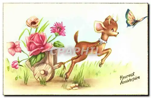 Cartes postales Fantaisie Fleurs Biche Butterfly Papillon Anniversaire